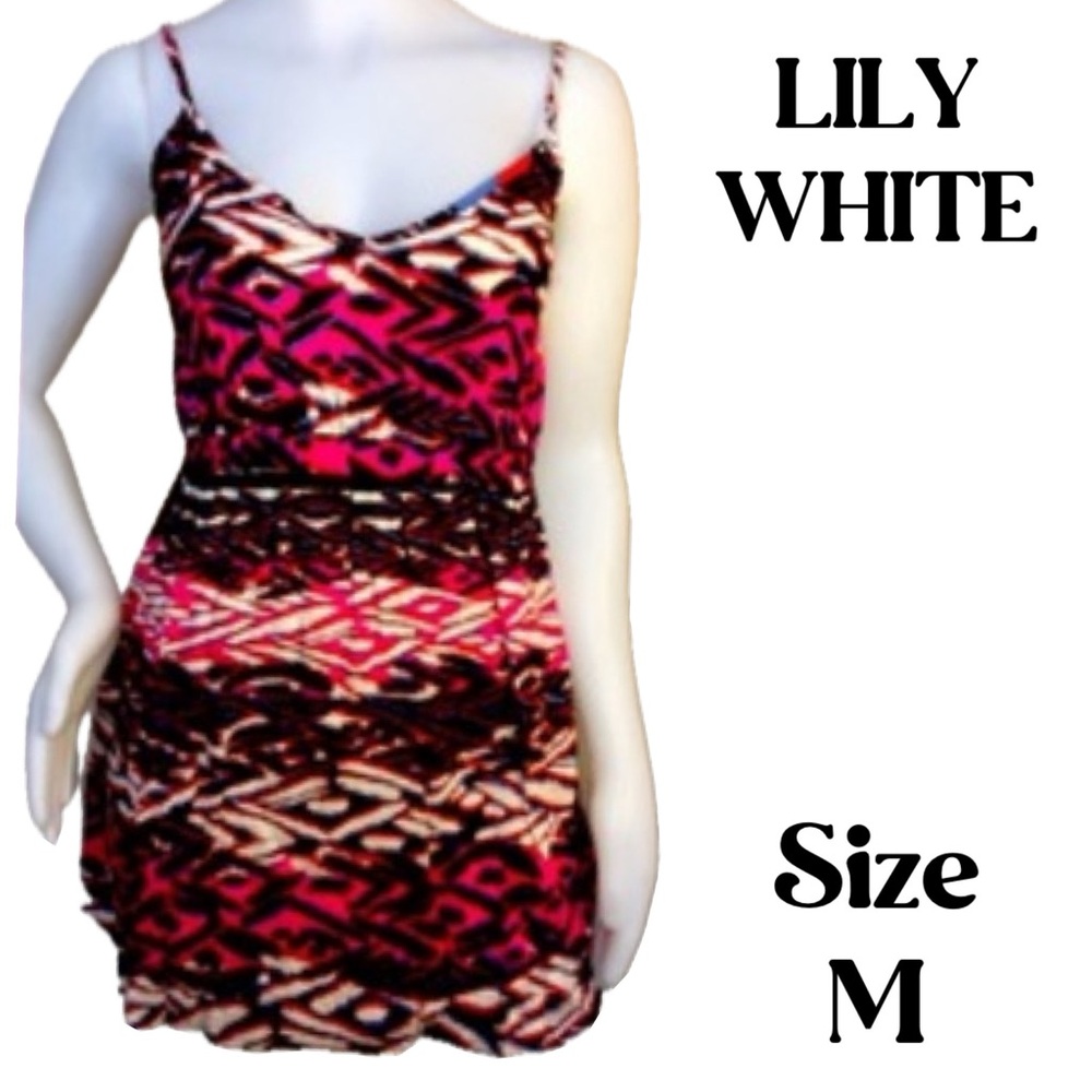 LILY WHITE DRESS SIZE M PINK BLUE ORANGE CREAM